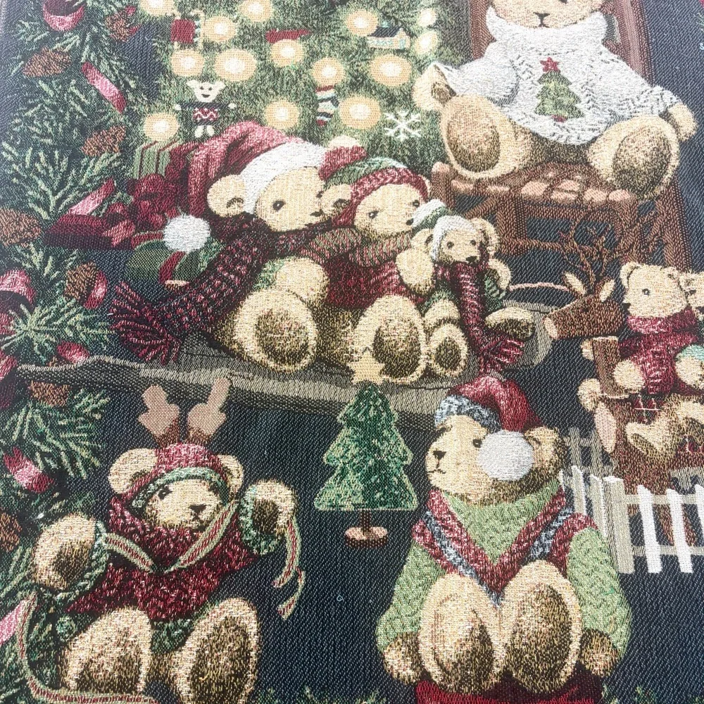 Vintage Goodwin Weavers 100% Cotton Christmas Teddy Bear Holiday Throw Blanket